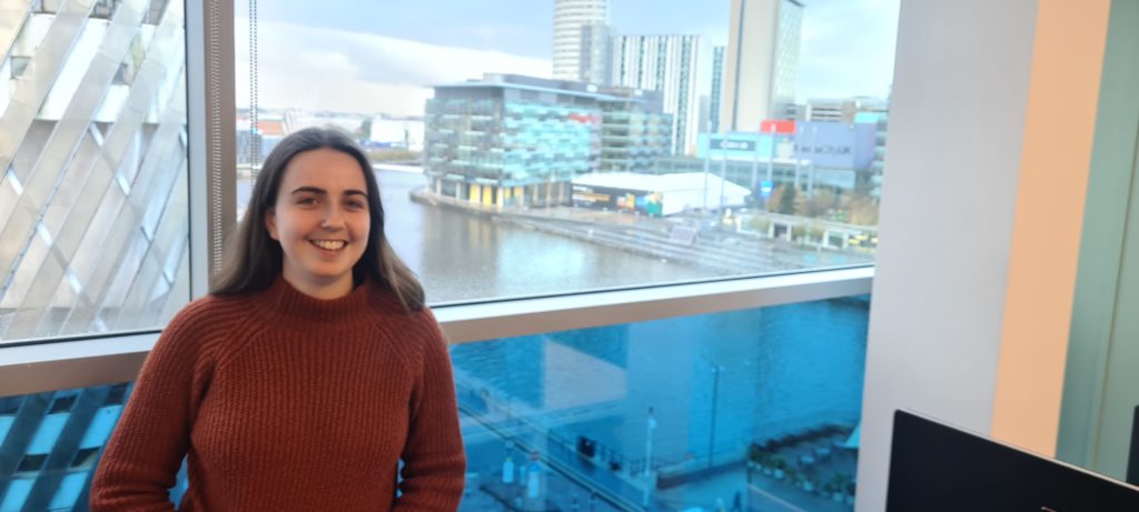 Helen in the new MediaCity Office