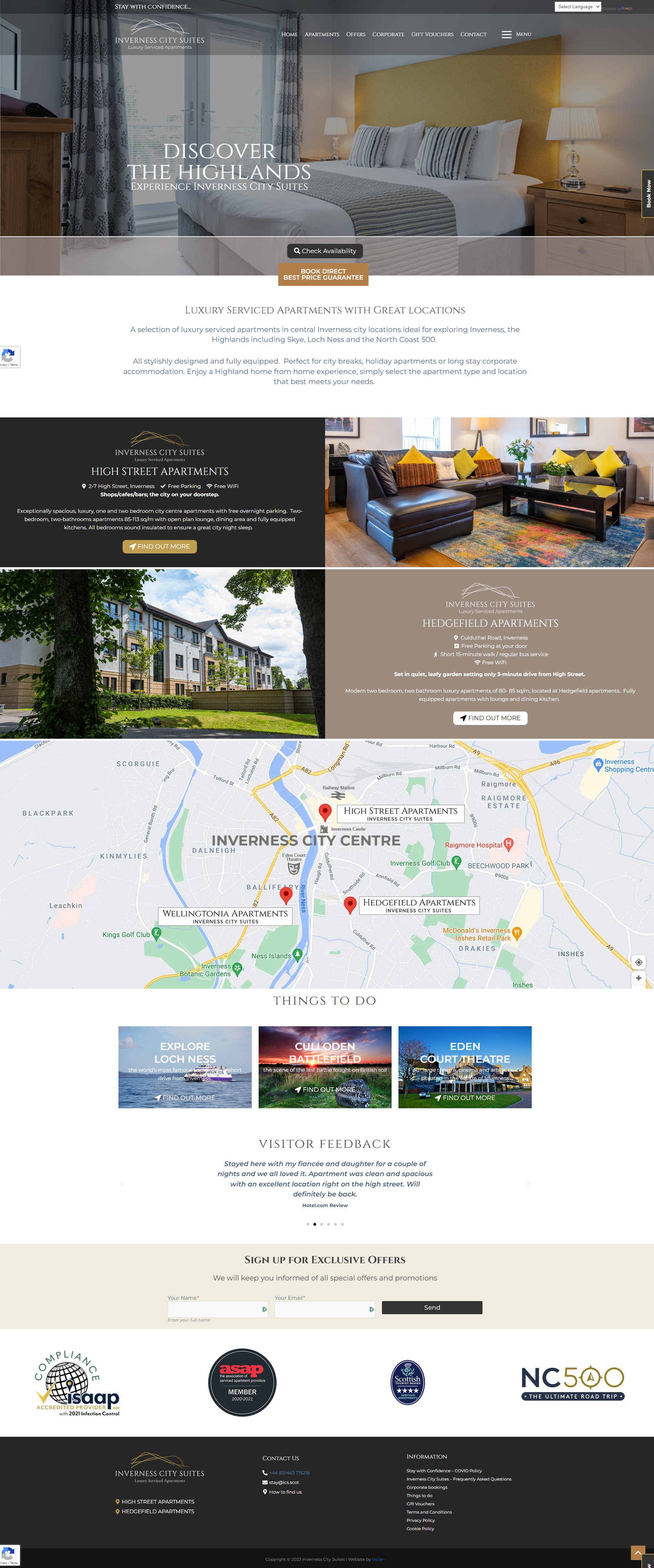 Screenshot of Inverness City Suites website