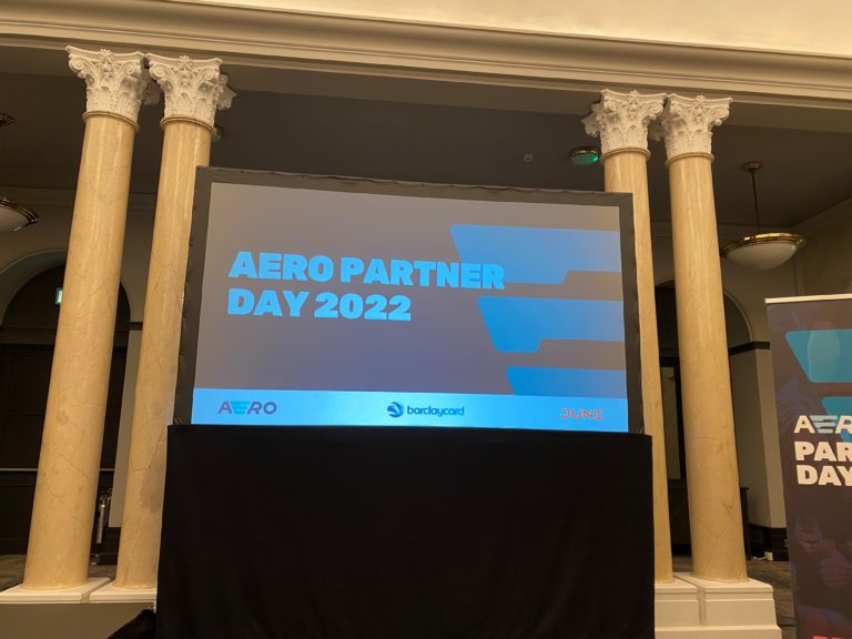 Big screen with text stating ‘Aero Partner Day 2022’