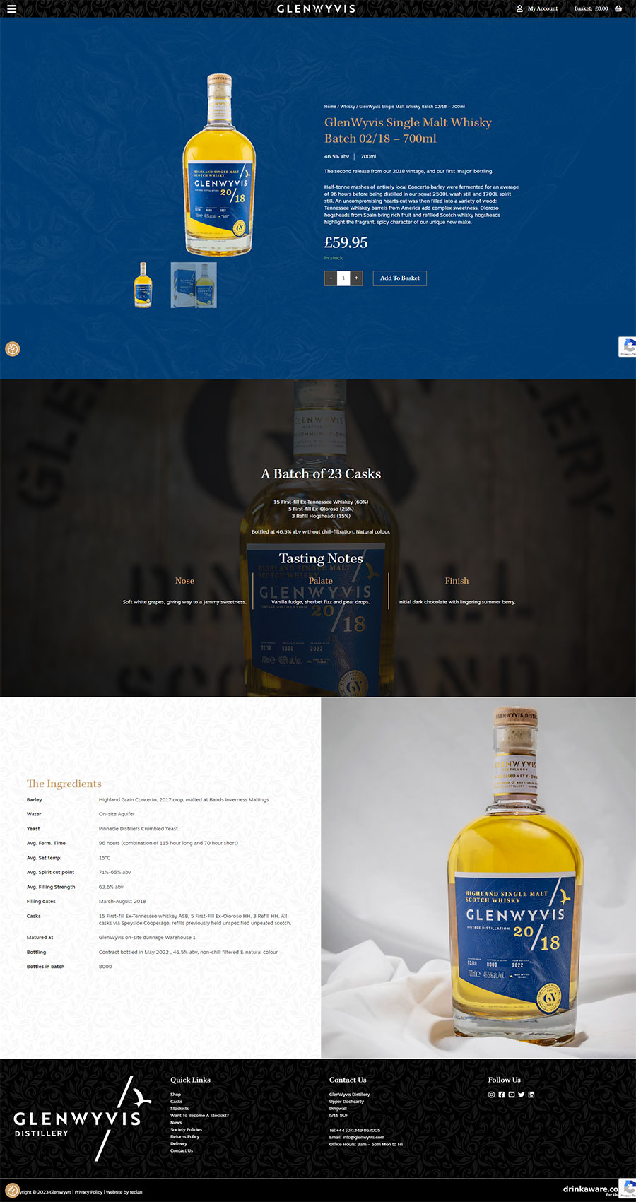 Screenshot of Glenwyvis Distillery product page