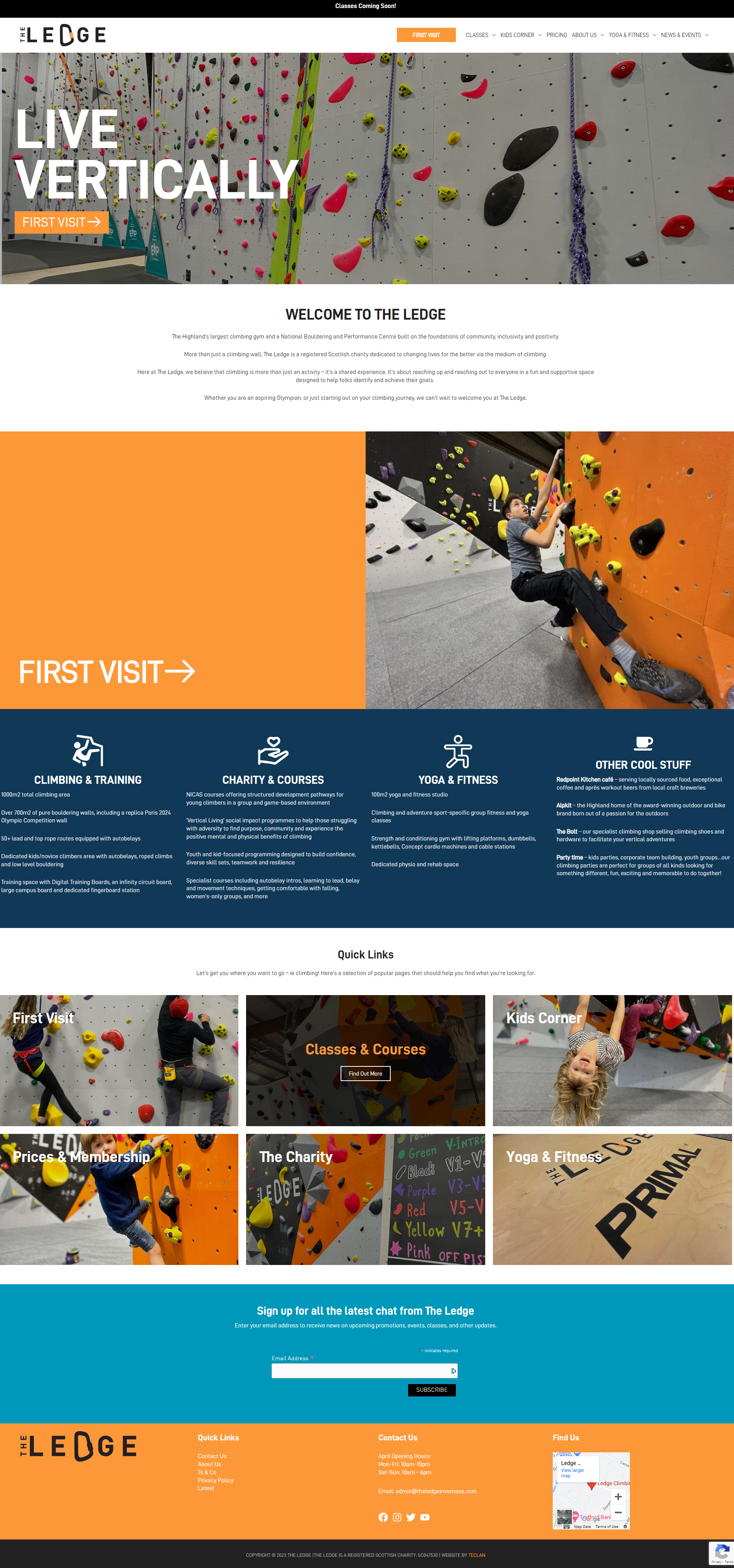 Screenshot of The Ledge Climbing Gym website