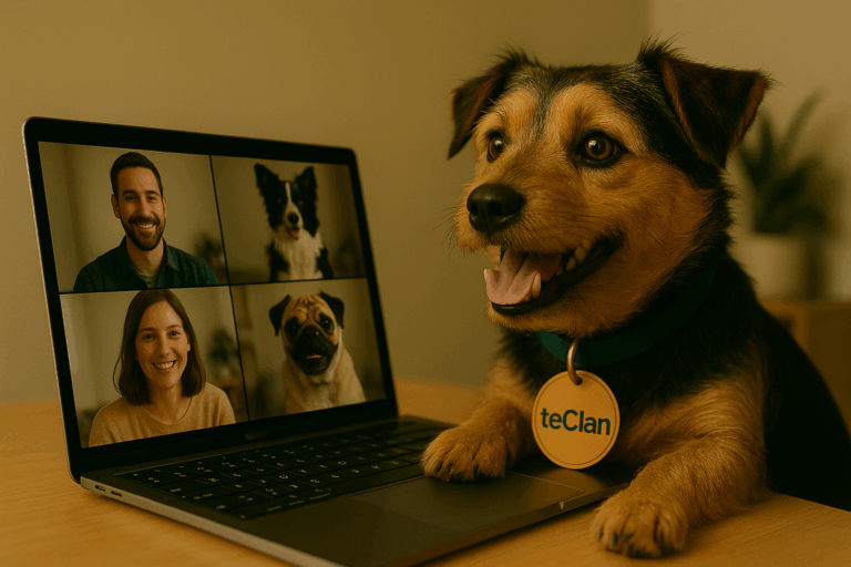 Tekkie the teclan terrier on a video call